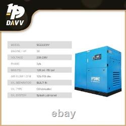 230V 30Hp Rotary Screw Air Compressor 113CFM@125PSI With Refrigerated Air Dryer