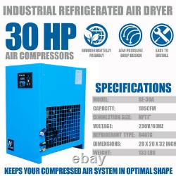 230V 30Hp Rotary Screw Air Compressor 113CFM@125PSI With Refrigerated Air Dryer